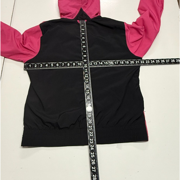 Nike Jacket Womens Large 12-14 Pink Black Colorblock Full Zip Hooded Windbreaker - Picture 3 of 11
